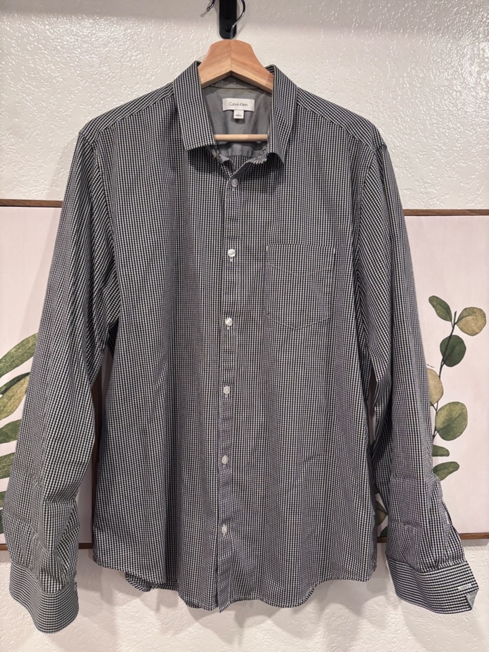 Calvin Klein Black & White Micro-Check Button-Down Shirt